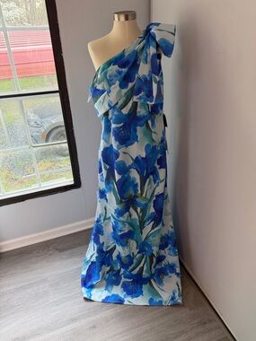 Adrianna Papell Blue Multi Floral Scuba Gown